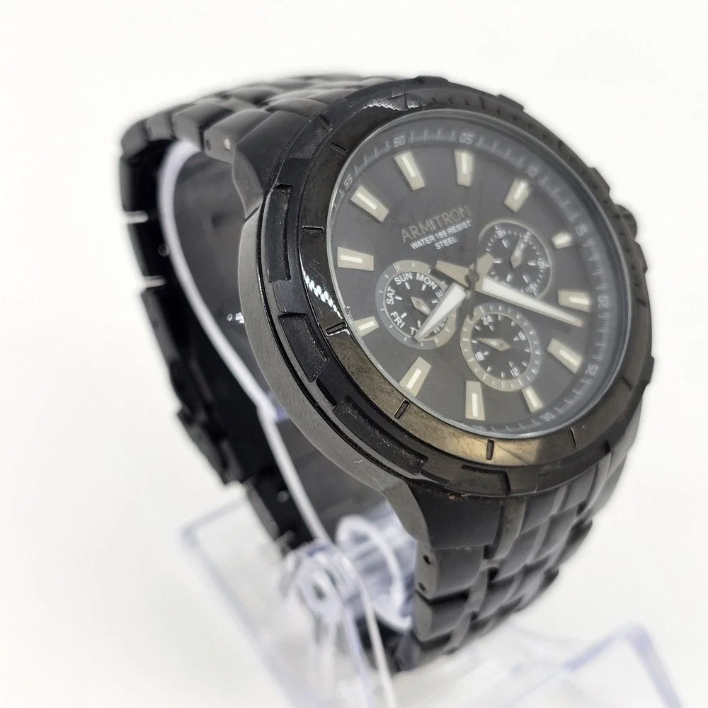Armitron Men's Watch 46MM Black Dial Day Date Black Bracelet Band 6